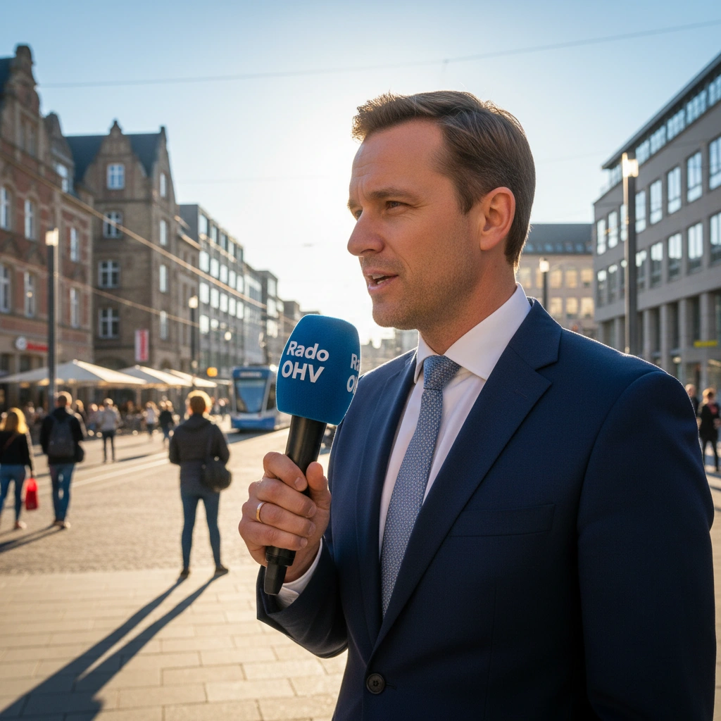 Nachrichtenmoderator im Studio